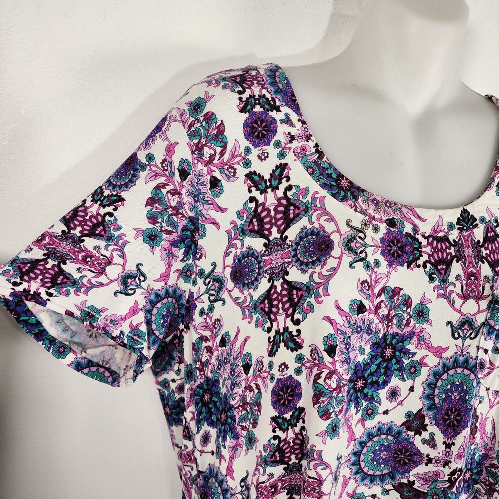 Soma Cool Nights Sleep Shirt Purple Ivory Floral Short Sleeve Nightgown Pocket M - Picture 5 of 9
